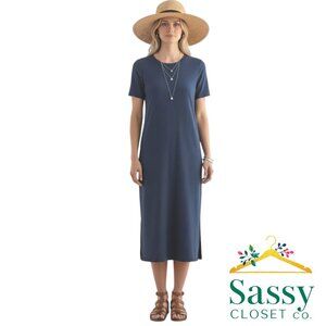 Nicole Miller Navy Ribbed Knit Midi Dress Women’s M EUC